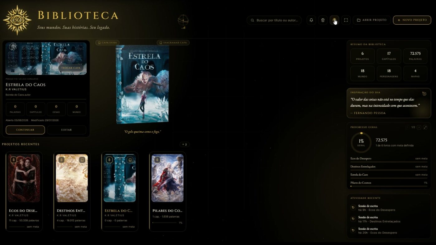 A biblioteca do app AUTOR, com as capas dos projetos