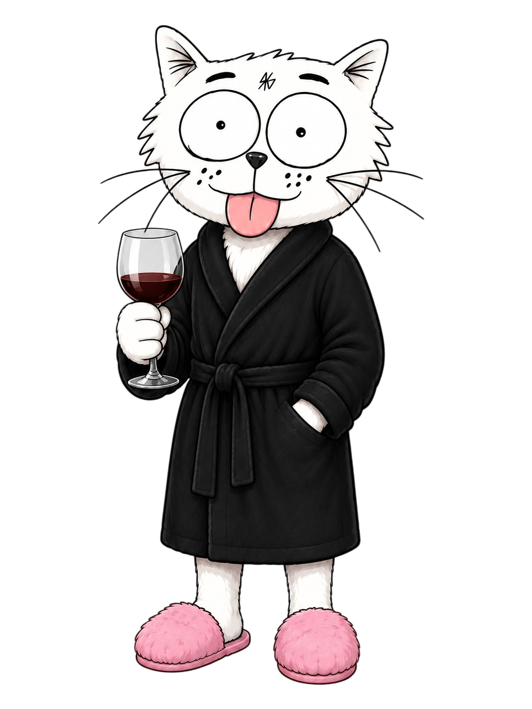 Krigashi, o gato de roupao com uma taca de vinho, mascote do autor